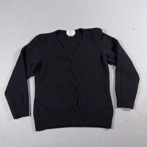 Talbots Sweater Womens Petites Small Black Wool Cashmere V Neck Made Italy